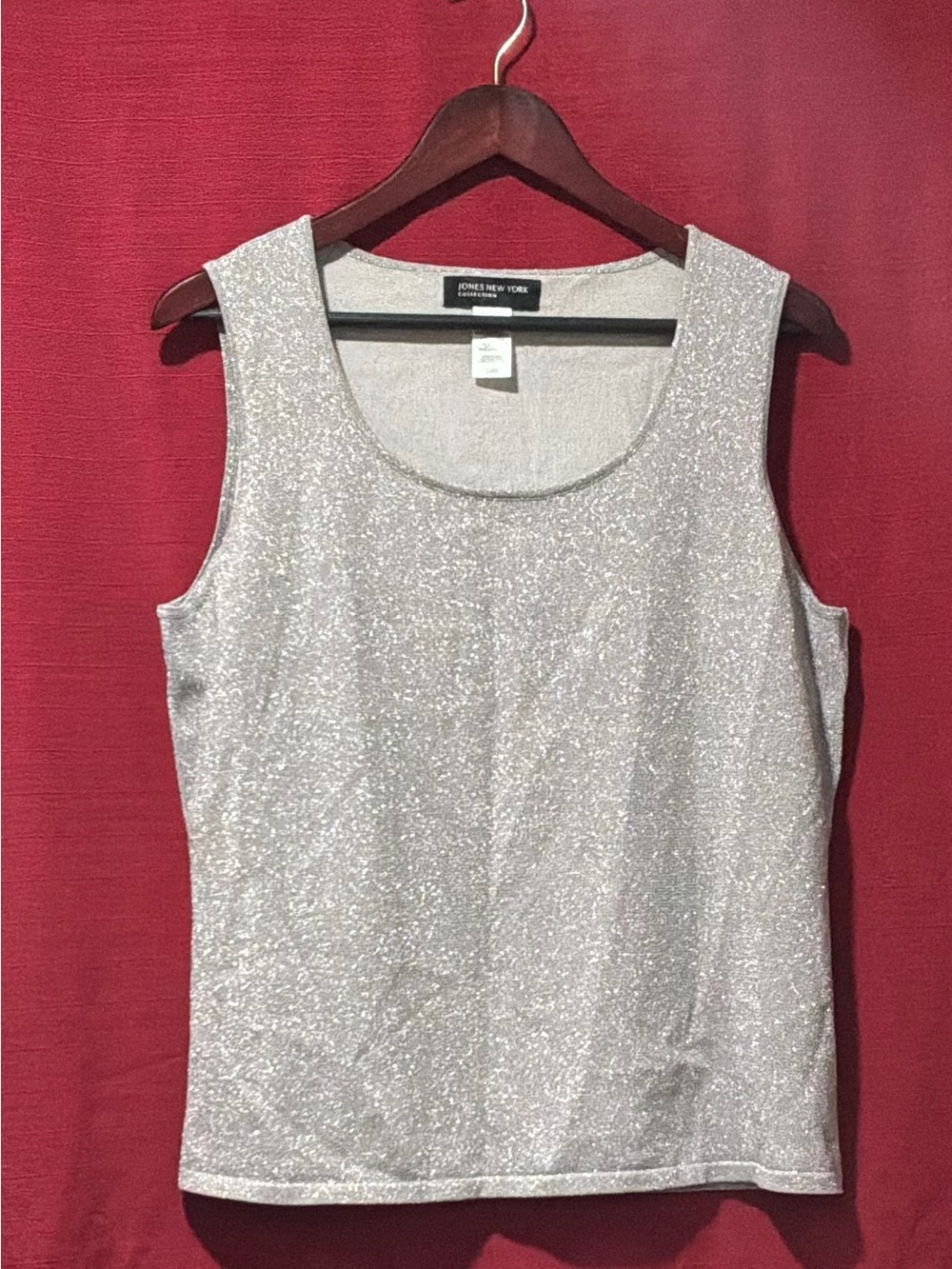 Jones New York Sparkling Silver Scoop Neck Tank